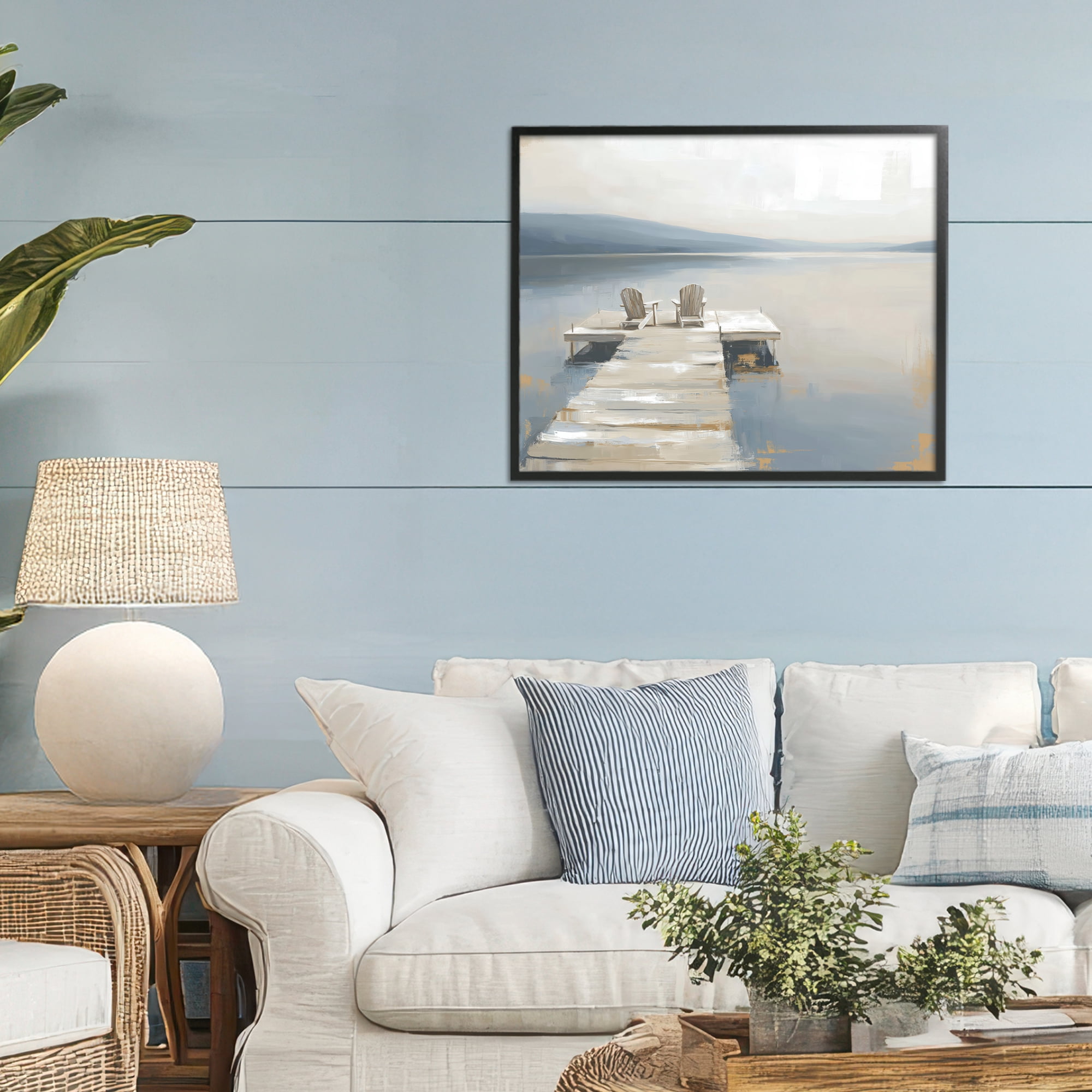 Stupell Industries Adirondack Chairs on Pier Black Framed Giclee Art, design by Kim Curinga