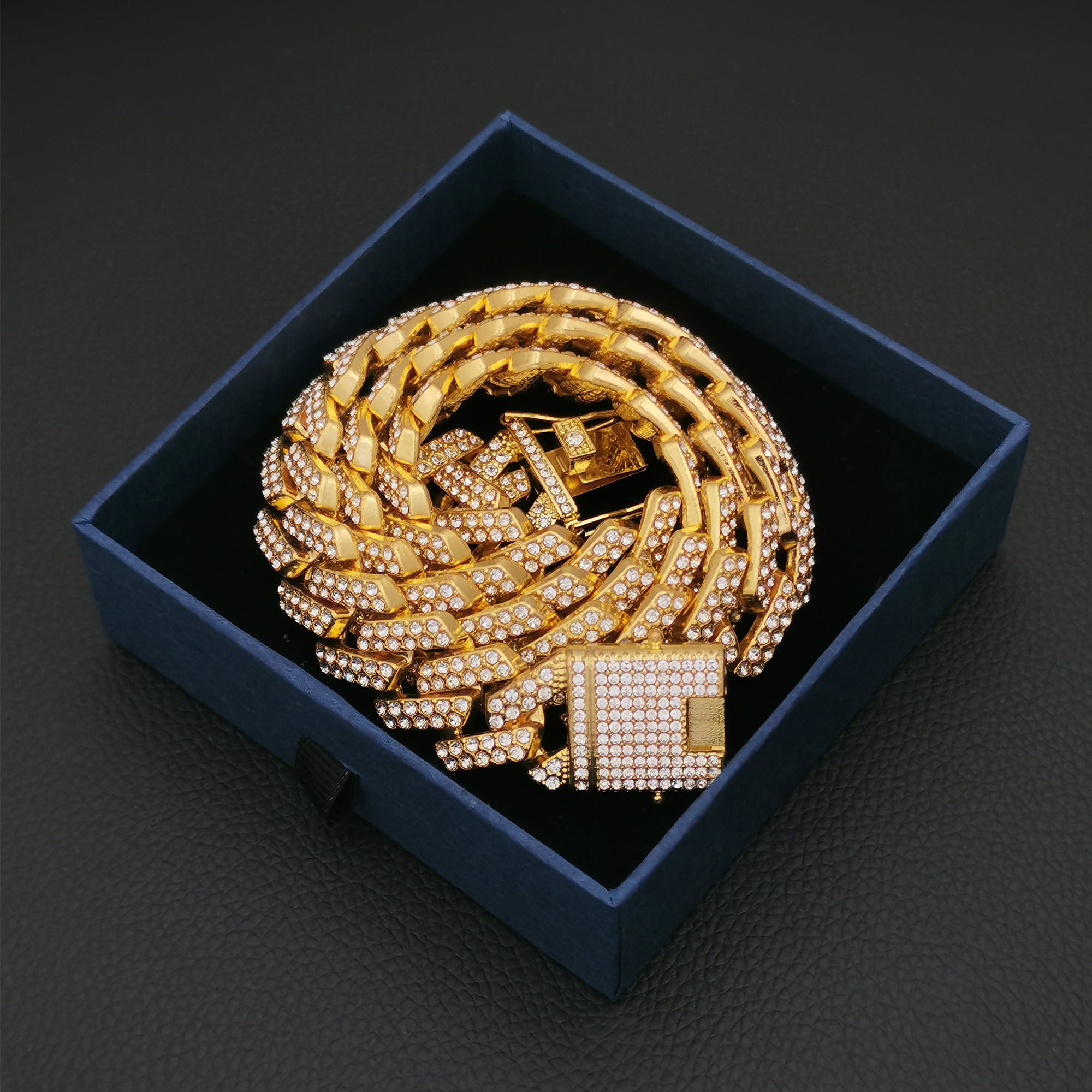 Mens Cuban Link Chain, 20MM Cuban Chain Zinc Alloy AAA+ Rhinestone Necklace for Men Hip Hop Chains