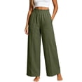thumbnail image 3 of VBVC Women's High Waisted Cotton Linen Pants , Casual Work Lounge Trousers For Women , Ladies' Wide Leg Seamed Pants with Pockets,Army Green,S-2XL, 3 of 7