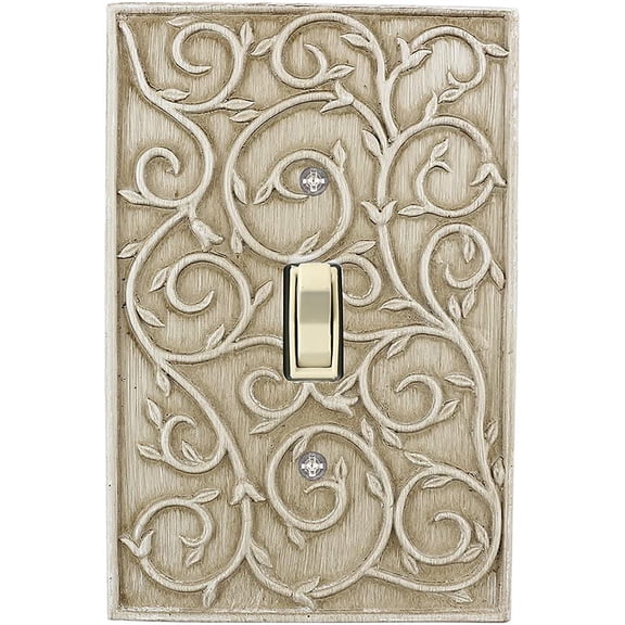 Meriville French Scroll 1 Toggle Wallplate, Single Switch Electrical Cover Plate, Weathered White