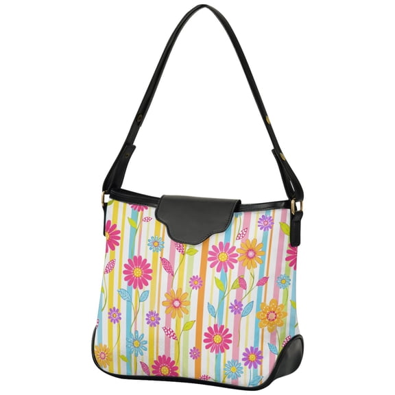 ALAZA Women Hobo Shoulder Handbag Colorful Floral Stripe Print Tote Bag Large Capacity Purse