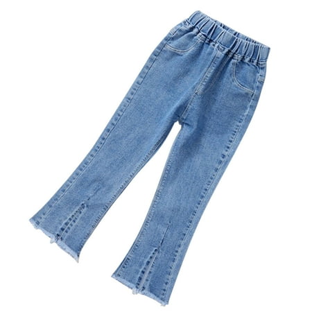

Uxgjfwu Flare Jeans for Girls Cute Print Jeans with Pockets Elastic Waistband Pants Comfy Full Length Jeans