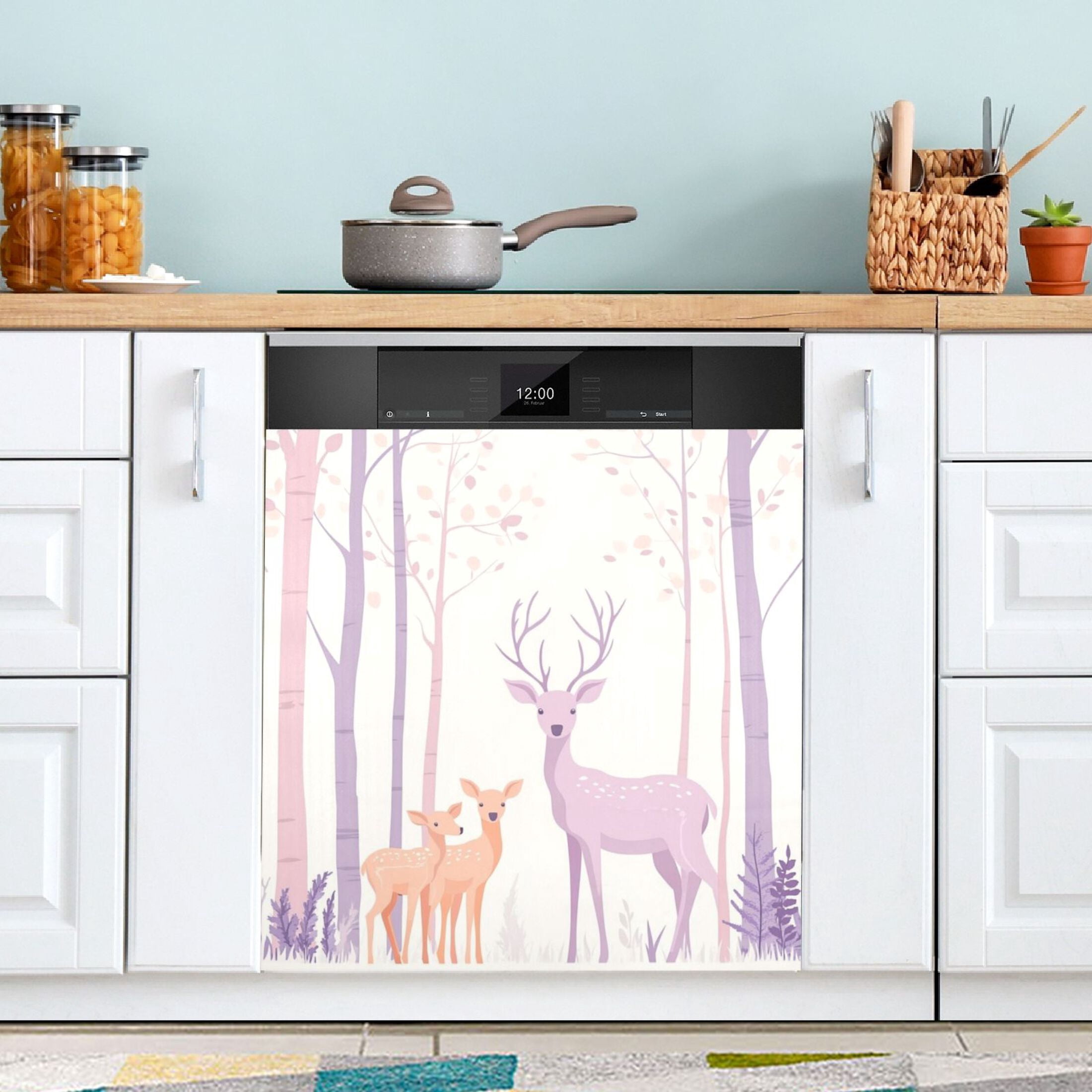 Dishwasher Magnetic Sticker 23x26 Inch Refrigerator Magnetic Sticker Washing Machine Magnetic Sticker Kitchen Panel Magnetic Sticker Home Decor Purple Beautiful Deer