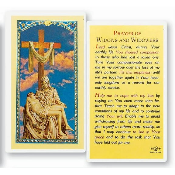 Widows and Widowers Laminated Catholic Prayer Holy Card with Prayer on Back, Pack of 25