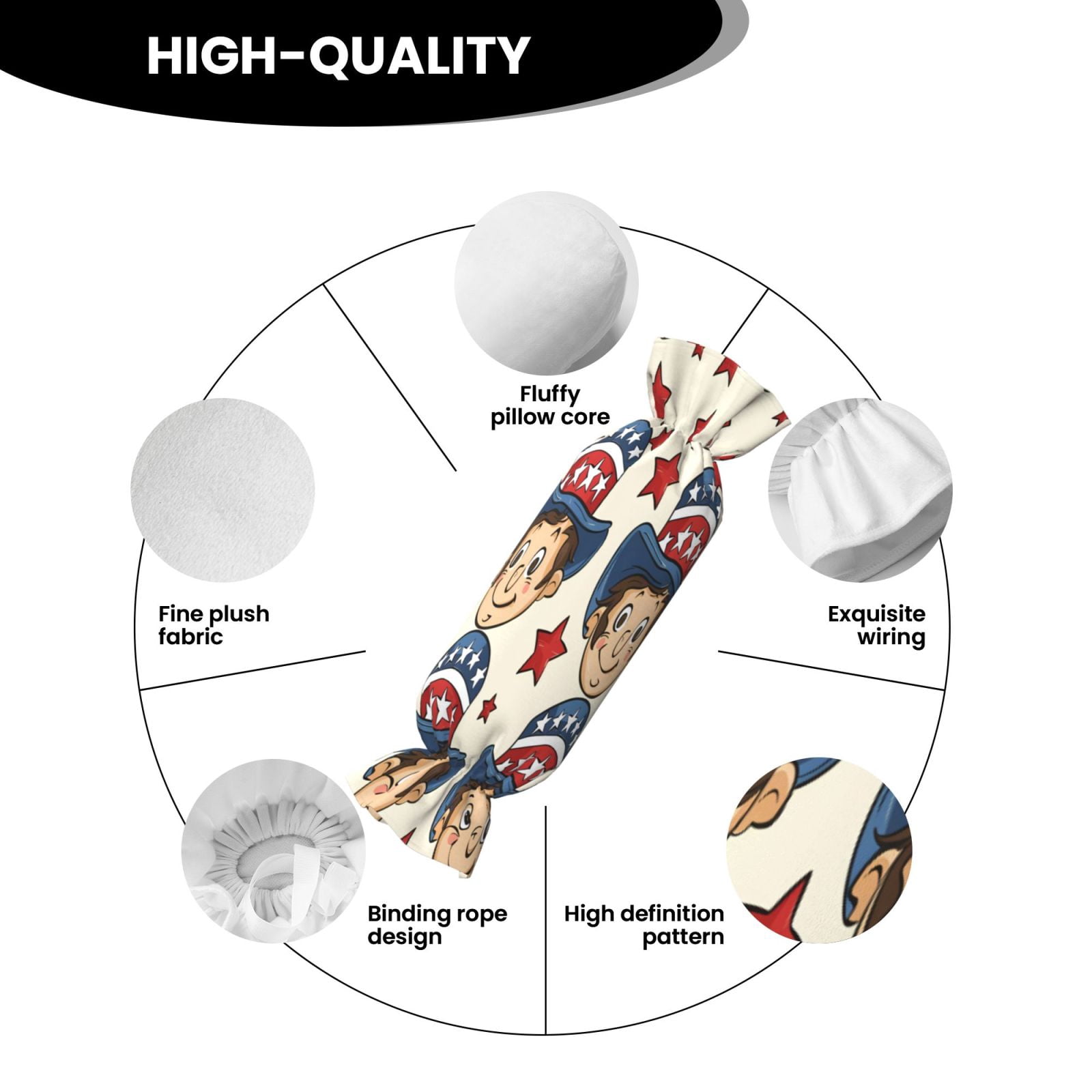 Candy Throw Pillow Travel Cervical Pillow Cylindrical Neck Body Cushion With Insert For Bed Couch Home Decor 9.8x24.4in Independence Day Theme Elements Star (2)