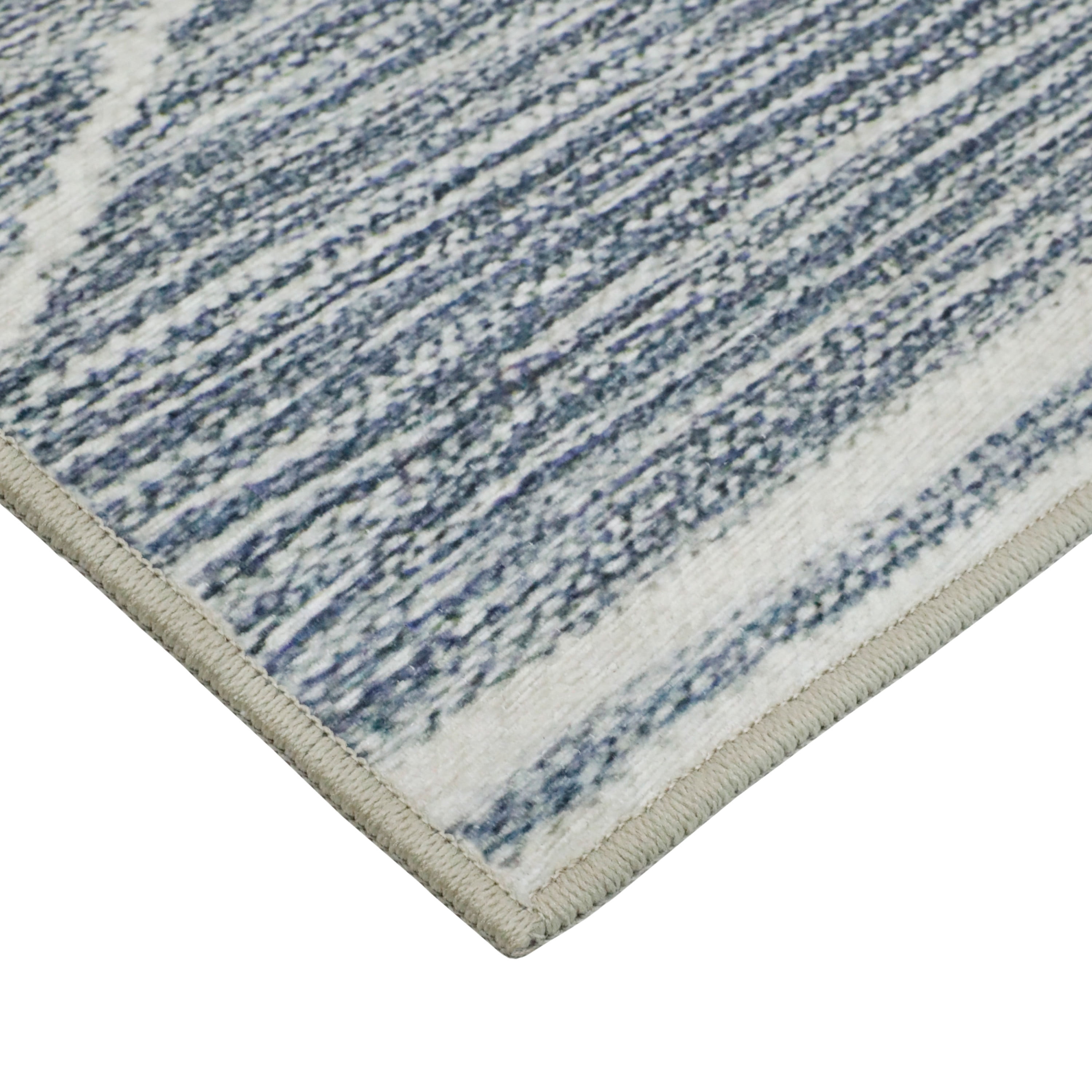 Washable Skid-Resistant Runner Rug Geometric Blue/Grey 24" x 72"
