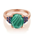 thumbnail image 2 of Gem Stone King 6.45 Ct Green Malachite Blue Created Sapphire 18K Rose Gold Plated Silver Ring (Size 6), 2 of 4