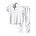 thumbnail image 1 of Kcodviy Mens Casual Spring Solid Men Suit Regular Color Short Sleeve Turndown Graduation Suits Top Long Pant Suit, 1 of 2