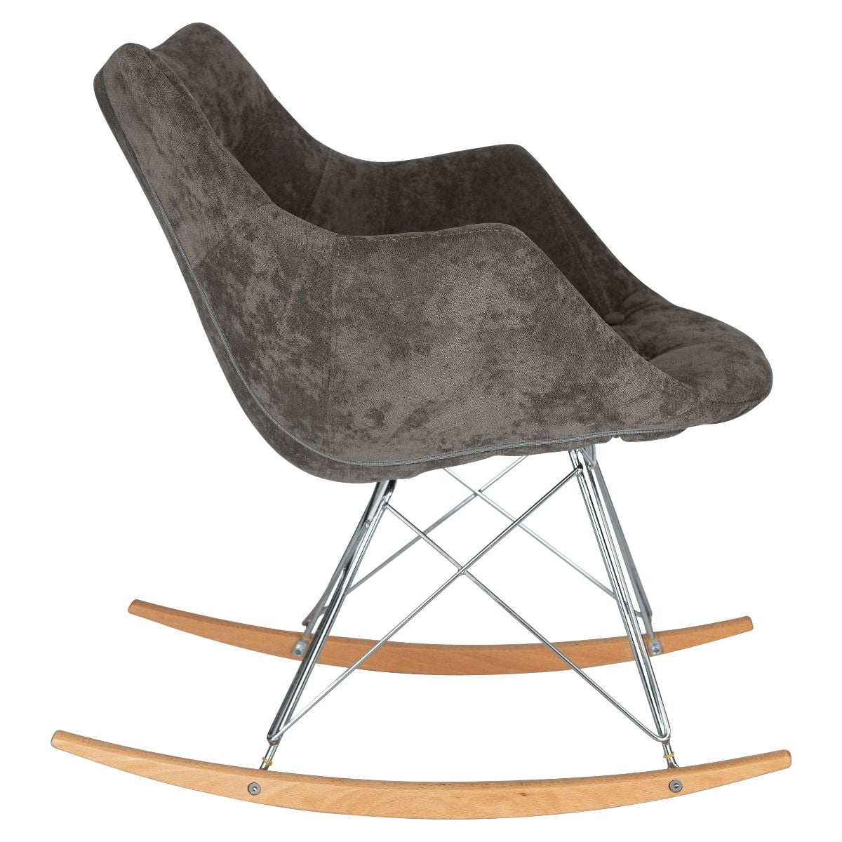 Modern Upholstered Rocking Chair – Small Accent Chair for Nursery, Kids, or Living Room | Cedar Brown Glider with Curved Back & Wood Rocker Legs