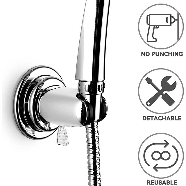 Soporte de ducha, soporte de cabezal de ducha con ventosa de vacío fuerte de mano reemplazable, soporte de ducha con ventosa ajustable universal, ventosa de pared extraíble C. Afortunado Sencillez