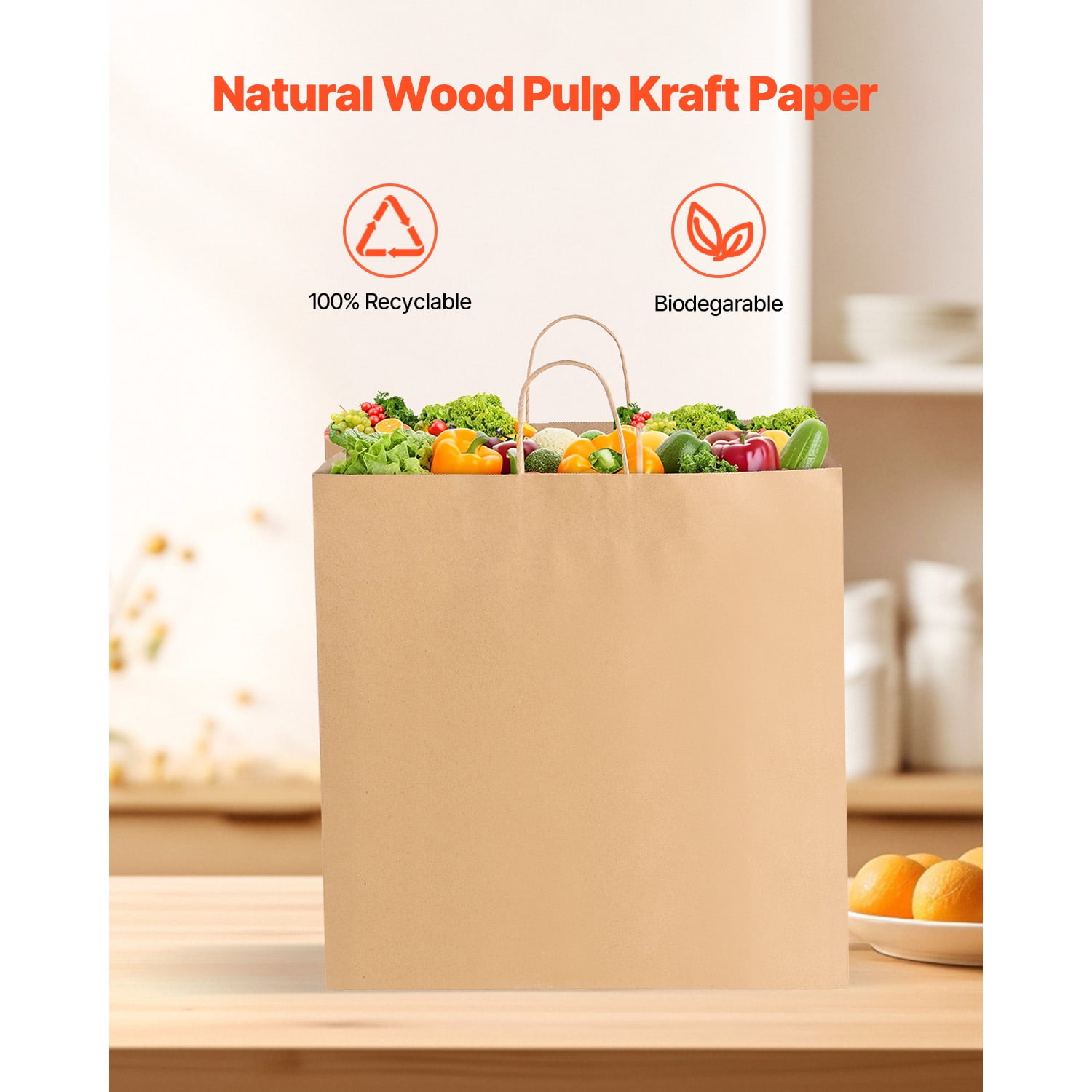 KFFKFF Large Kraft Paper Bags with Handles, 100-Pack, 18 x 7 x 19 Inches, Durable Recycled Grocery Bags for Parties, Events, Business, and More, Brown