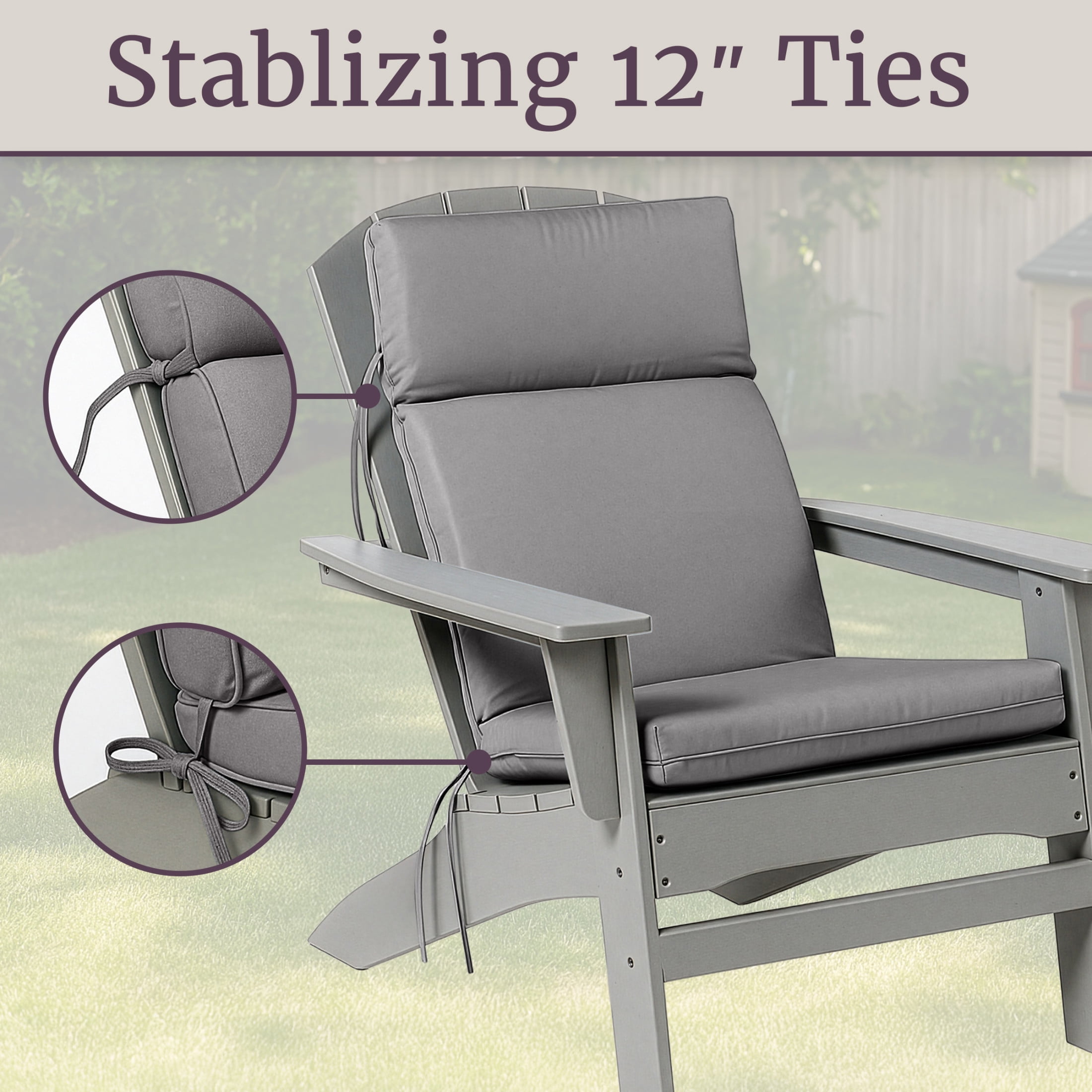 Lavish Home 45x21.5x3in High Back Outdoor Chair Cushion with Ties (Gray)