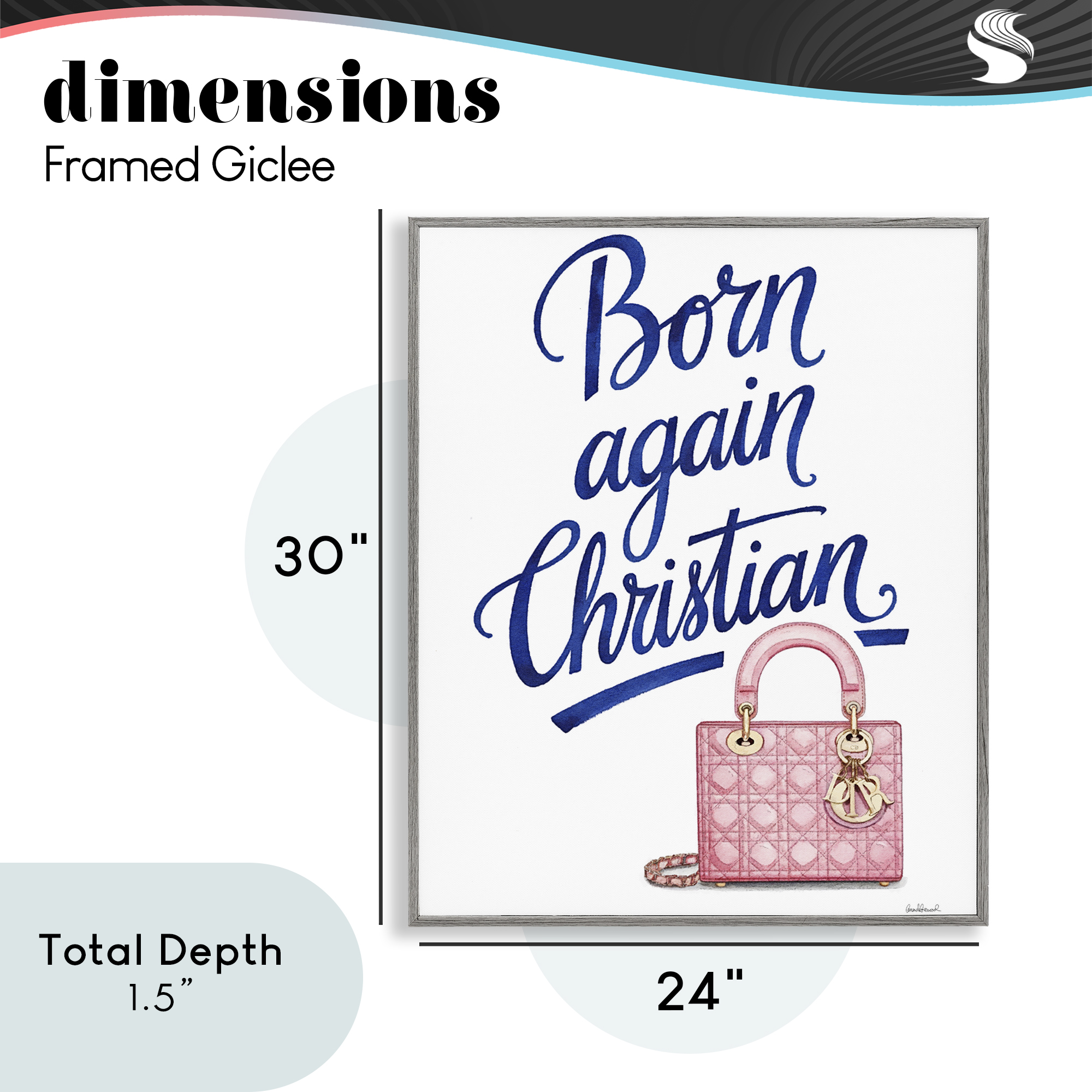Glam Born Again Christian Gray Framed Giclee Art, design by Amanda Greenwood