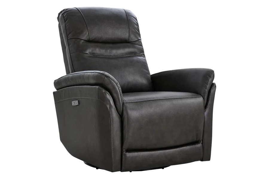 Spruce & Spring Premium Genuine Leather Swivel Gliding Power Recliner 1 Piece Indoor Use Gray Fabric