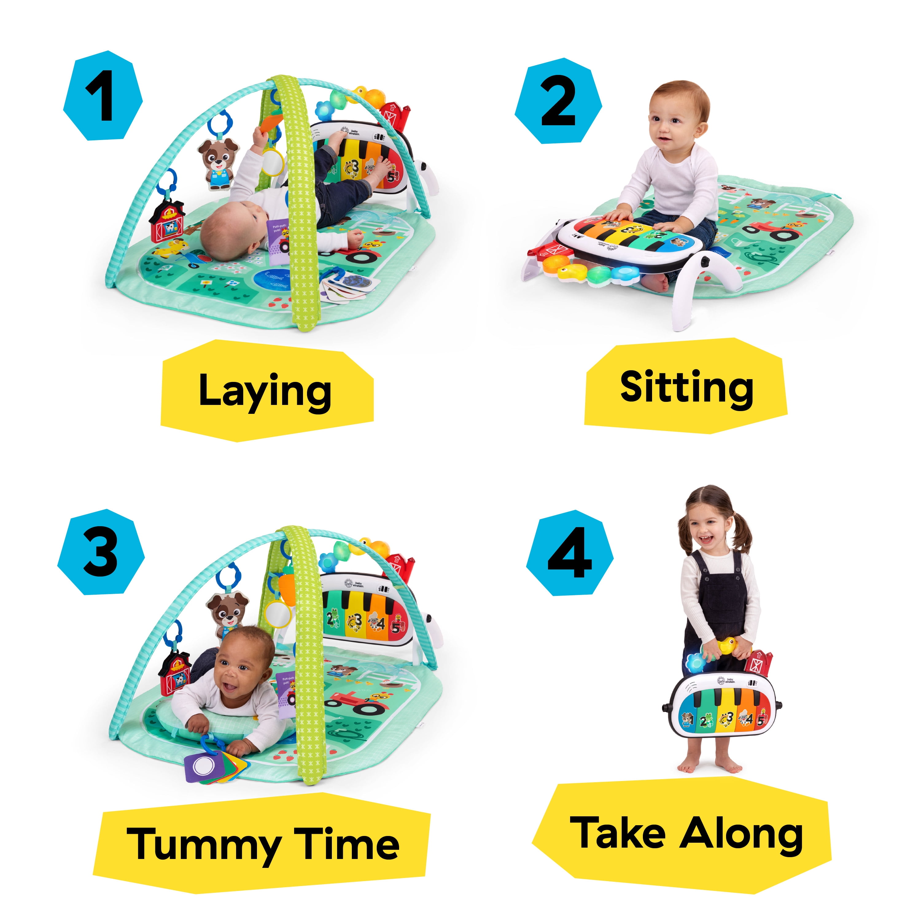 Baby Einstein Farm Explorers 4-in-1 Kickin’ Tunes Musical Meadow Music & Language Discovery Gym, Ages 0+ Months
