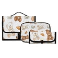 thumbnail image 3 of 3-Piece Travel Toiletry Bag Set, Hanging Wash Bag with Makeup Bag & Brush Case,Waterproof Cosmetic Organizer for Travel, Gym & Home Bear Pattern with Coffee, 3 of 10