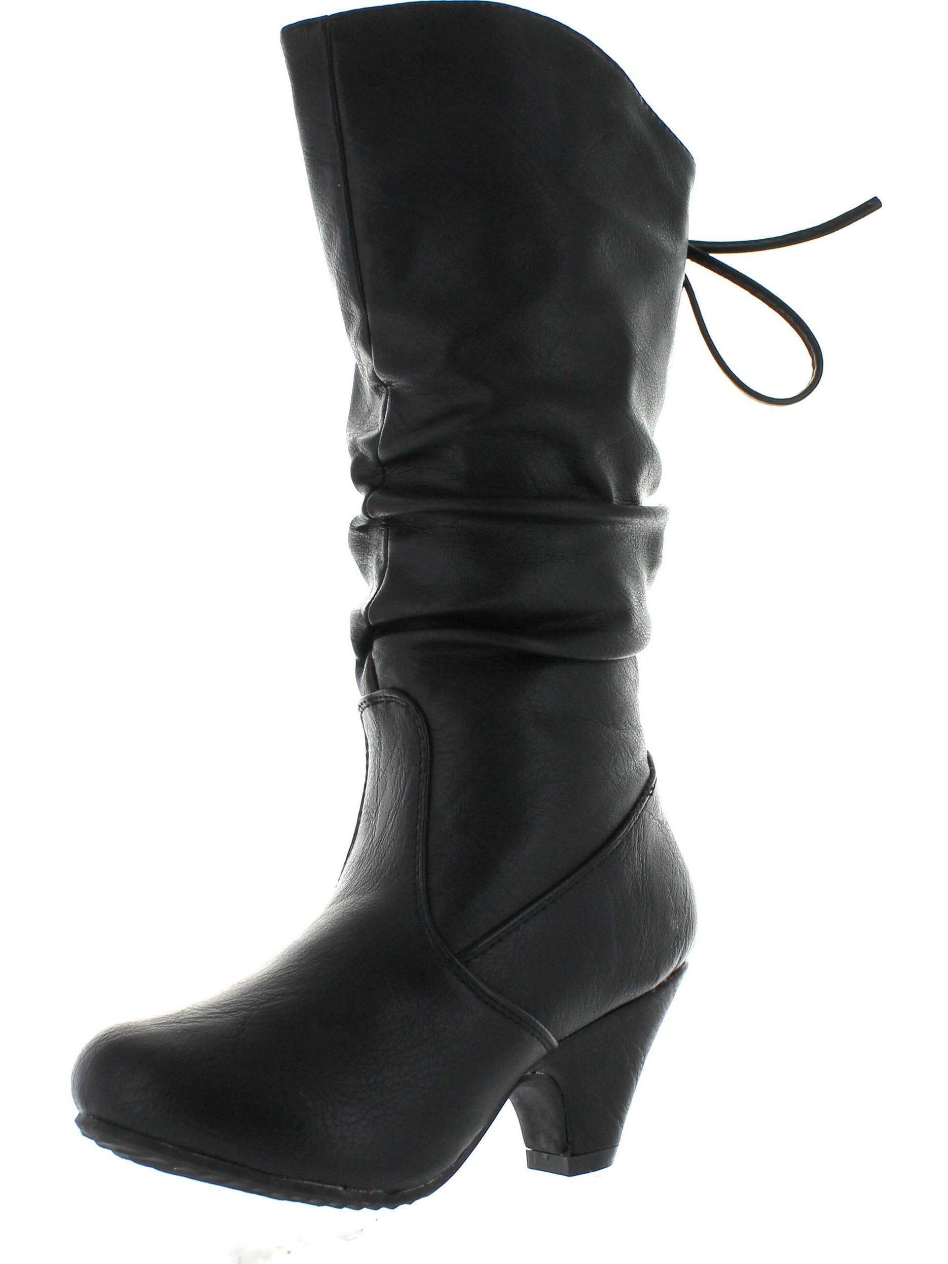 Lucky Top Fay-42K Children Girls Classical Block Heel Buckle Knee High Riding Boots