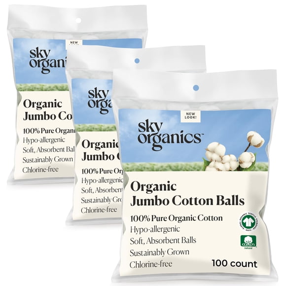 Bolas de algodón Sky Organics Organic Jumbo de 300 quilates para piel sensible