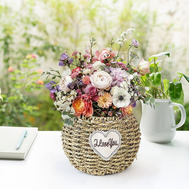 Cesta de ratán, maceta tejida de ratán, cesta tejida a mano para flores, plantas verdes tejidas, decoración de suculentas. Bandeja para plántulas para el hogar y el jardín.