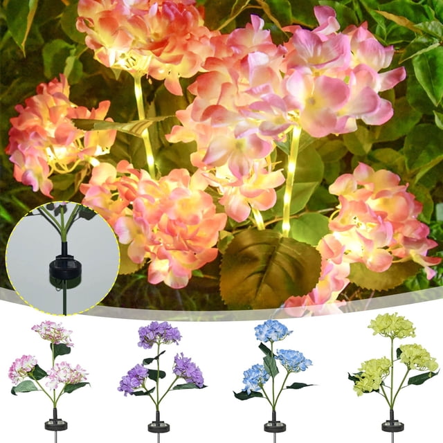 Solar Powered Three Headed Embroidered Simulation Flower Lamp For Outdoor Courtyard Decoration Floor Lamp