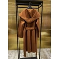 thumbnail image 1 of QueenLine High-end Cashmere Mid-length Casual Hooded Lace-up Tobacco Color Coat, 1 of 12