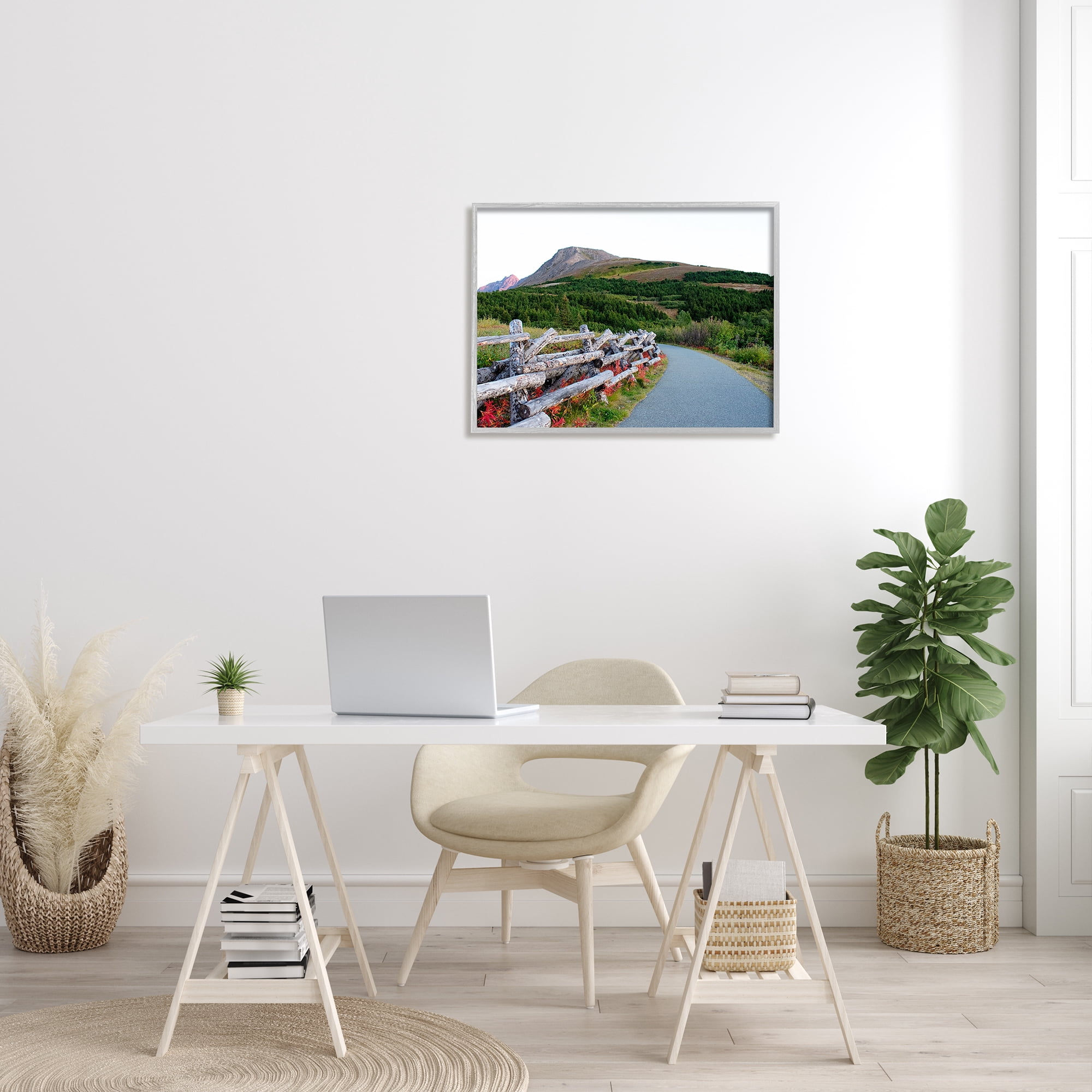 Stupell Industries Mountain Range Walking Path Rustic Tree Forest Landscape Cabin Photography Gray Framed Art Print Wall Art, 24 x 30, Design by Kali Wilson