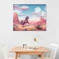 thumbnail image 2 of JEUXUS Oil Painting Print on Canvas Framed Wall Art Watercolor Running Horse Cactus Artwork Canvas Picture Prints for Bedroom Living Room Bathroom Decoration Desert Hill Ombre Sky 20x16in, 2 of 4