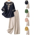 thumbnail image 2 of Linen Sets For Women 2 Piece 2026 Summer Outfits for Seniors Women Boho Lounge Set Peasant Dress Beach Vacation Clothes,Black L-3, 2 of 8