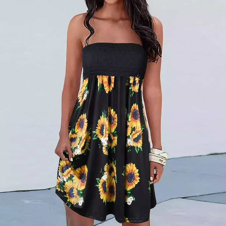 USSUMA Sundresses for Women Casual Summer Bohemian Strapless