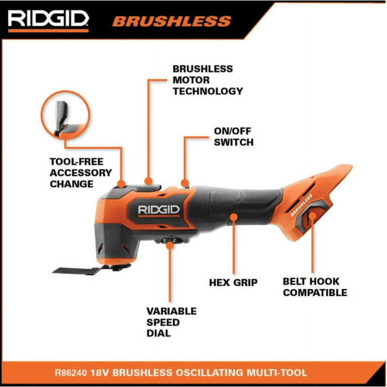 RIDGID Cordless 18V Brushless Oscillating Multi Cutting Bare Tool