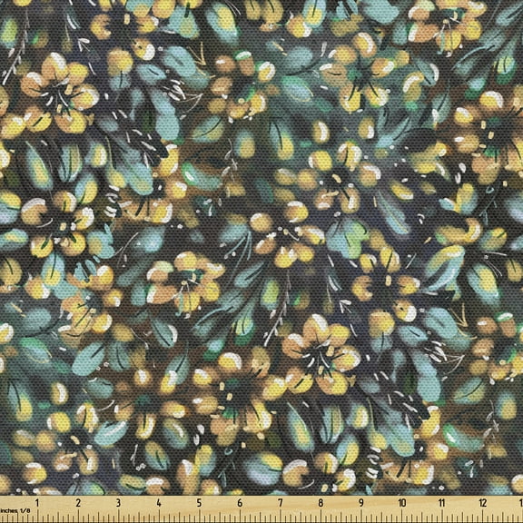 Ambesonne Floral Fabric by the Yard Upholstery, Flowers Acrylic Repeating, 1 Yard, Sea Green and Cadet Blue