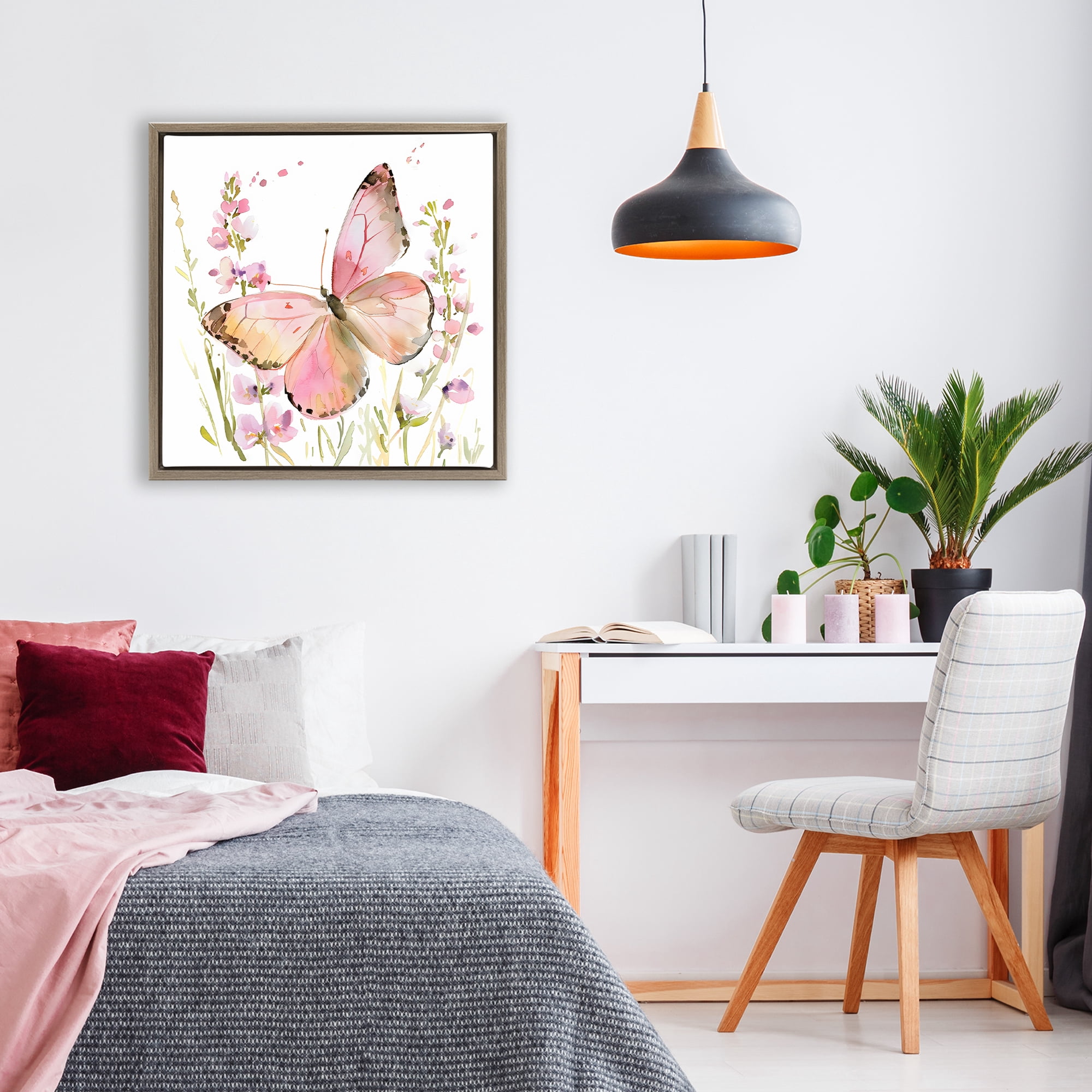 Stupell Industries Colorful Spring Butterfly Pink Brown Framed Floater Canvas Wall Art, design by Creative Studio
