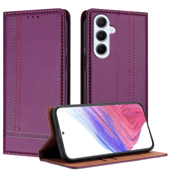 for Samsung Galaxy A17 5G Purse Case, Magnetic Closure Business PU Leather Card Slots Wallet Phone Case, Flip Silicone TPU Bumper Protective Cover with Stand Shockproof Folio Case, Purple