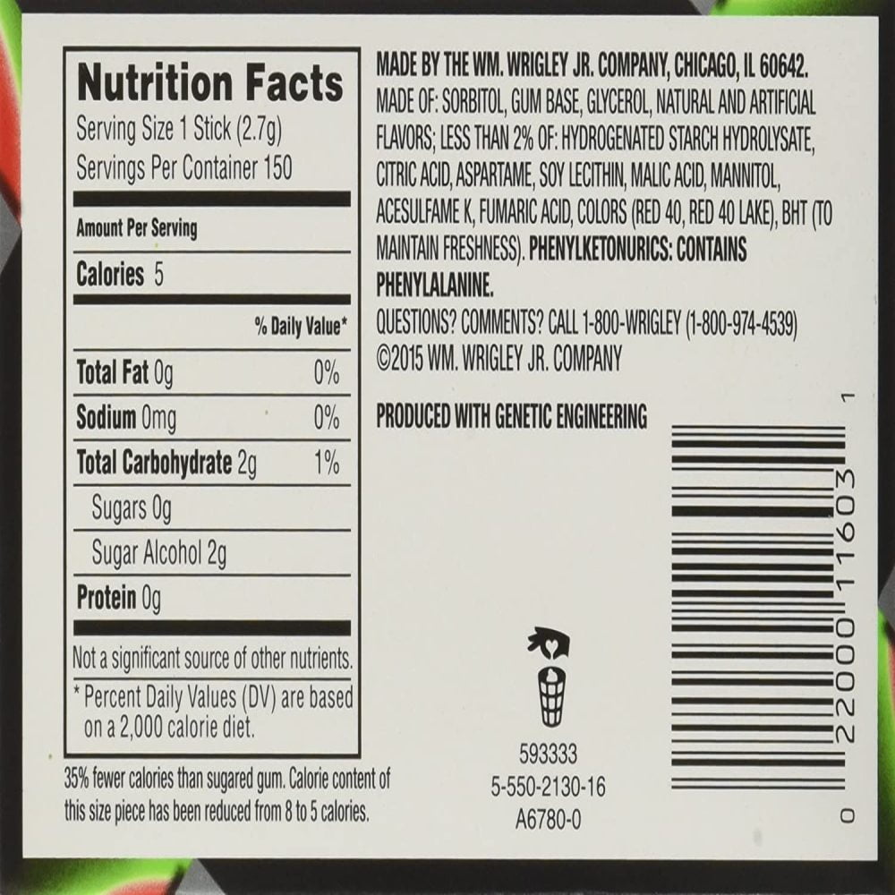 5 GUM Watermelon Prism Sugar Free Chewing Gum, 15 pieces (10 pack)