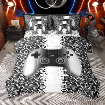 Manfei Abstract Gamepads 7-Piece Bedding Comforter Set for Children Kids Boys,Futuristic Cubes King Bedding Sets,Video Game Ultra Soft Bed Sheets,Breathable Home Decor,Reversible