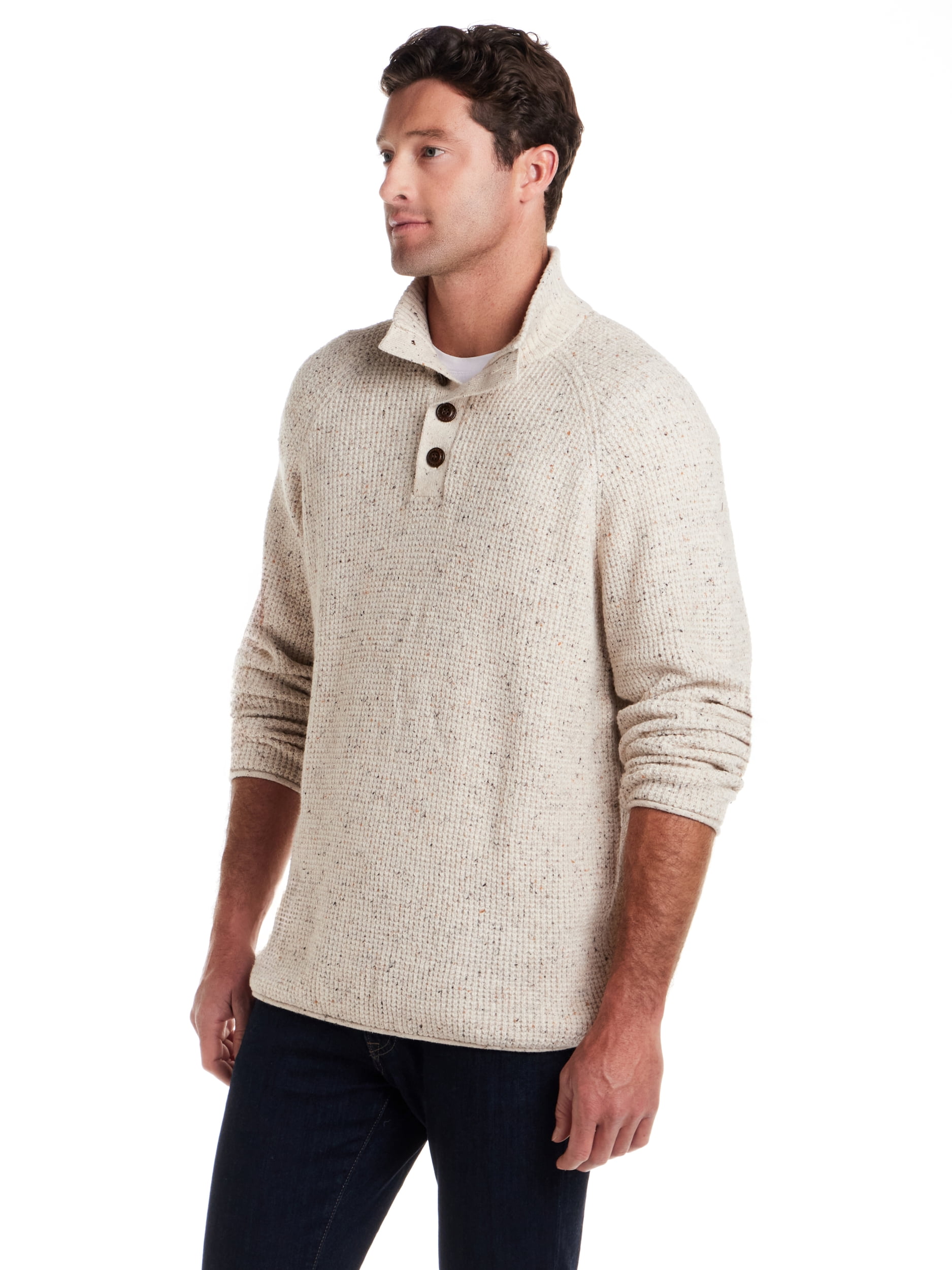 Frontier Threads Men's Donegal Button Mock Neck Sweater