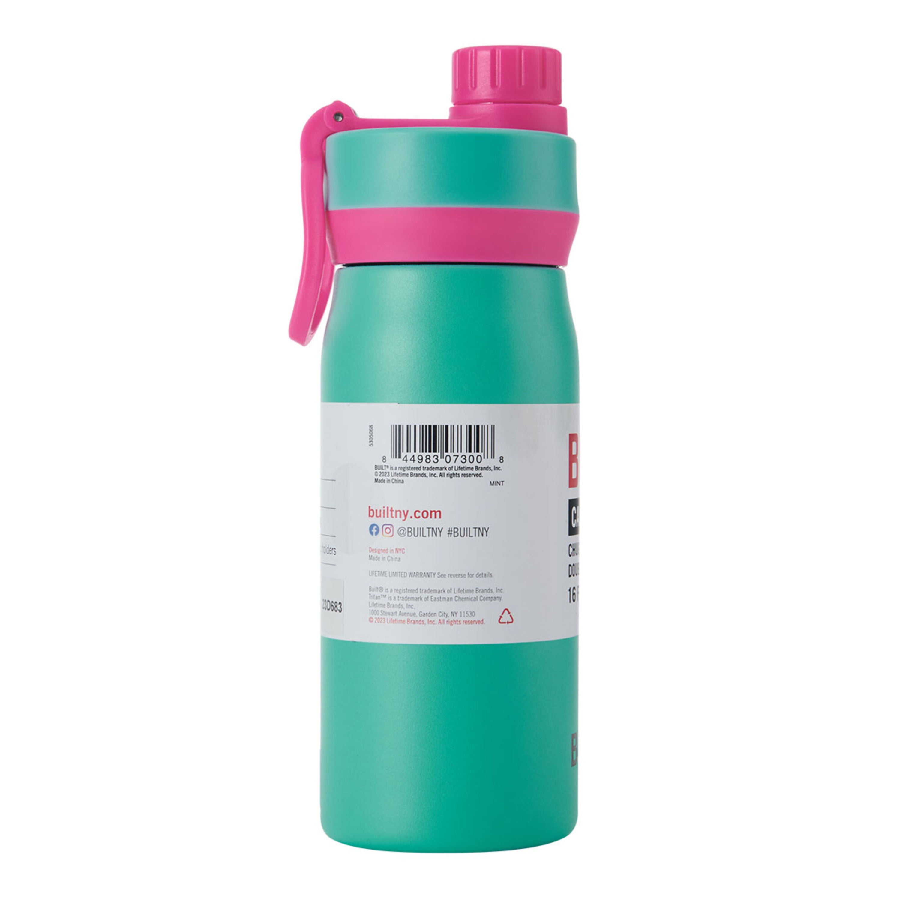 BUILT Cascade 16 oz Stainless Steel Kids Water Bottle with Leakproof Flip-Top Chug Lid, Mint