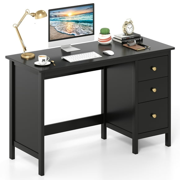 Topbuy Computer Desk w/ 3 Drawers 48" Wide Writing Desk with Storage Laptop Study Desk w/ Anti-tip Kit Black