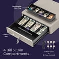 thumbnail image 6 of Volcora Cash Register Drawer for (POS) Point of Sale System with Round Corner 13", Removable Coin Tray, 4 Bill/5 Coin, 12-24V, RJ11/RJ12 Key-Lock, Media Slot,Cash Till, for Business, Grey, 6 of 7