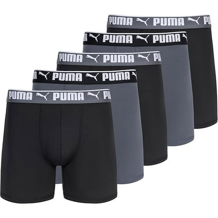 PUMA MEN'S 5 PACK - BBOX 243 GREY BLACK MEDIUM - BOXER BRIEF UNDERWEAR