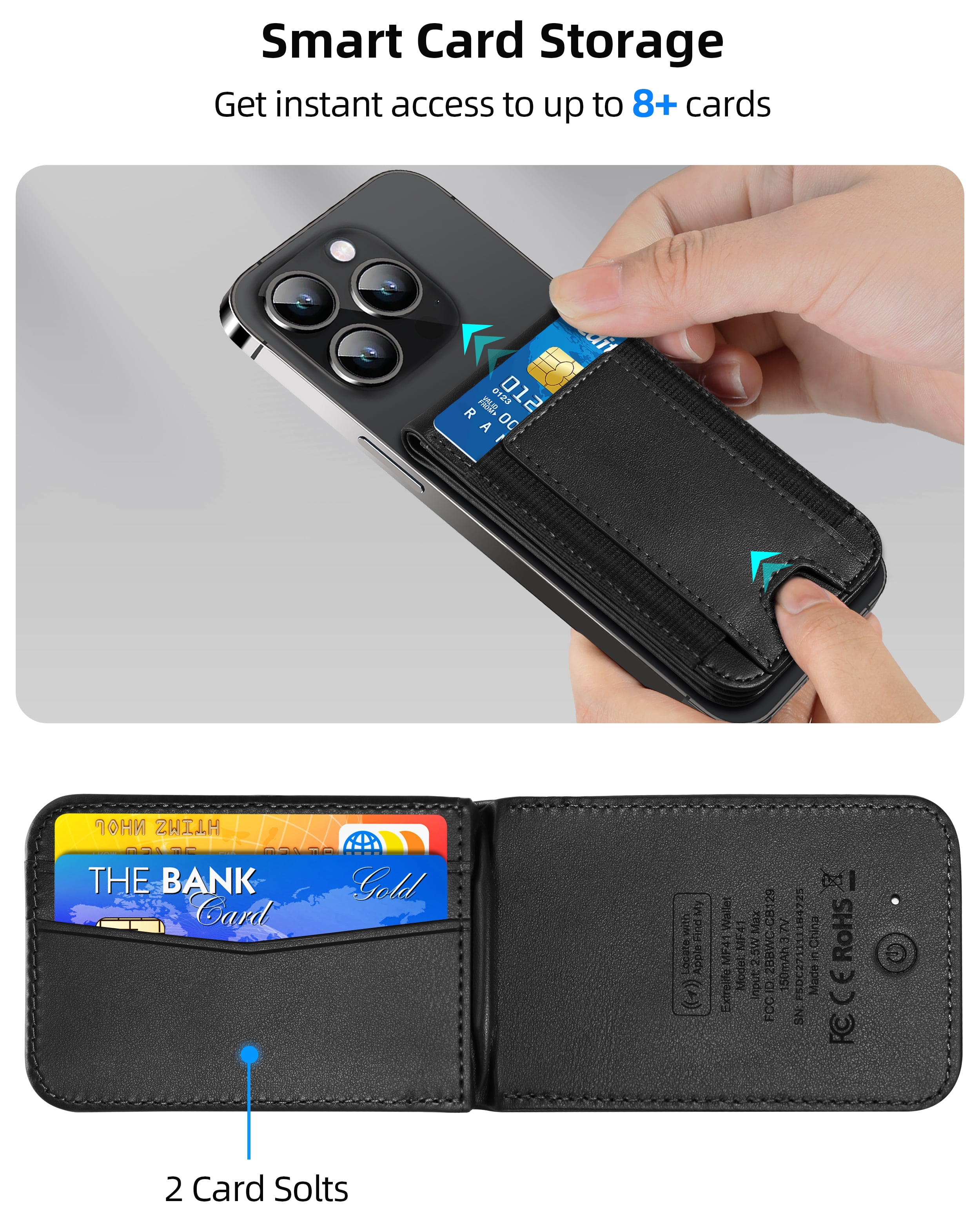 ExtreLife Magnetic Wallet with Find My, Magnetic Card Holder with Adjustable Phone Stand Compatible for iPhone 17/16/15/14/13/12 Series, RFID, Leather, Fits 8 Card