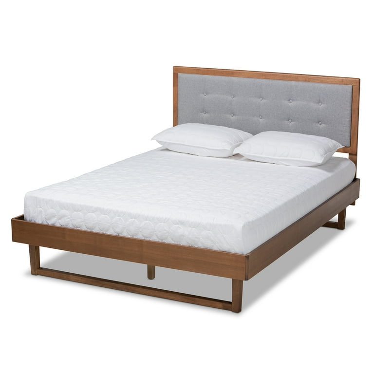 Baxton Studio Viviana Modern and Contemporary Light Grey Fabric Upholstered and Ash Walnut Finished Wood King Size Platform Bed Baxton Studio Viviana Modern and Contemporary Light Grey Fabric Upholstered and Ash Walnut Finished Wood King Size Platform Bed