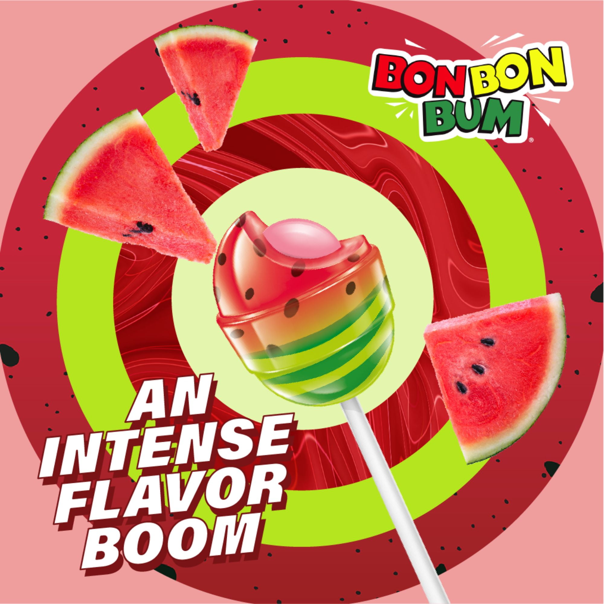 (4 pack) Bon Bon Bum Fruity Lollipop with Bubble Gum Center, 12 Count