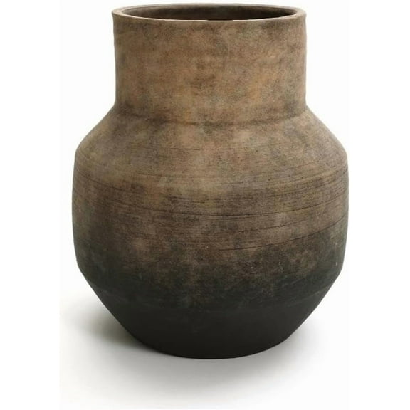 LuxenHome Round Ceramic Flower Vase, 13 Inch Brown Terracotta Vases, Vintage Large Pottery for Living Room Decor Entry Way Table Home Decor, Rustic Pottery