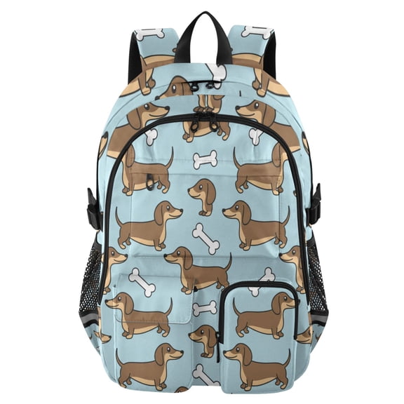 DIXRUYEE Cute Dachshund Dog Blue Backpack for School 14”Laptop Compatible with Reflective Safety Strips