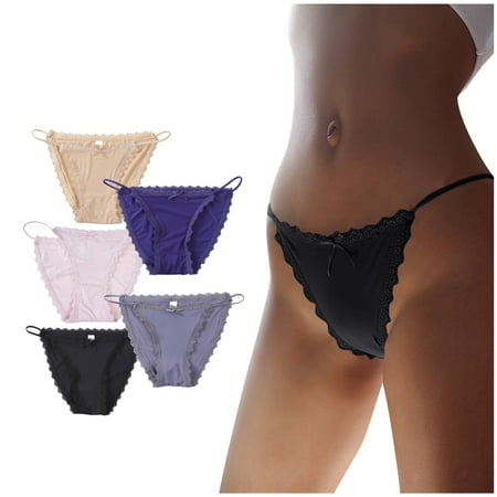 

WZHKSN Lady Lace Panties Gray Beige Pink Dark Blue Black Briefs Thongs 5-Pack