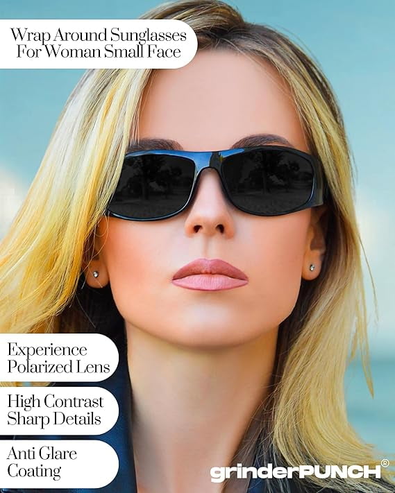 Grinderpunch Super Dark CAT 4 Sunglasses Polarized Blackout Lenses for Light Sensitivity & Migraine Relief Wrap Around - Gloss Black