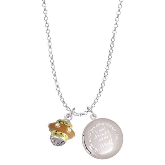 Delight Jewelry Goldtone Tan Center with Clear Crystals Spinner To the World You are a Mother Locket Necklace
