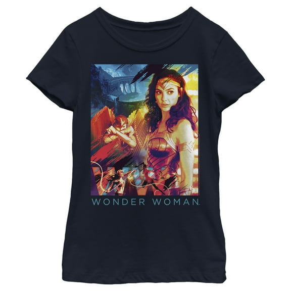 Girl's Wonder Woman 1984 Movie Collage  Graphic Tee Navy Blue Medium