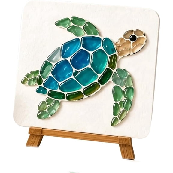 DIY Sea Glass Mosaic Art Kit, Sea Turtle Coastal Wall Art Craft Kit DIY Craft Activity,Colorful Glass Mosaic Pieces, Type1